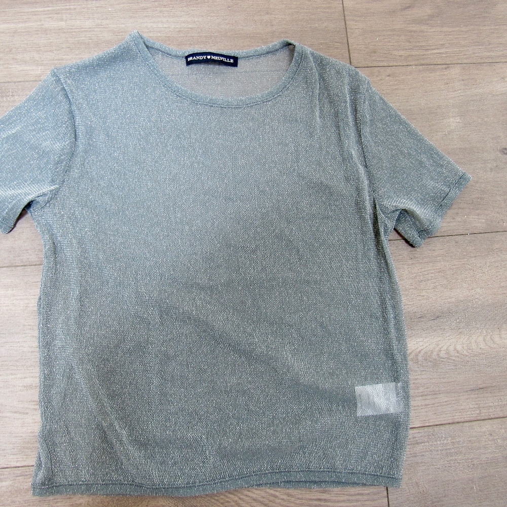 BRANDY MELVILLE SLATE BLUE GLITTER SHEER T…